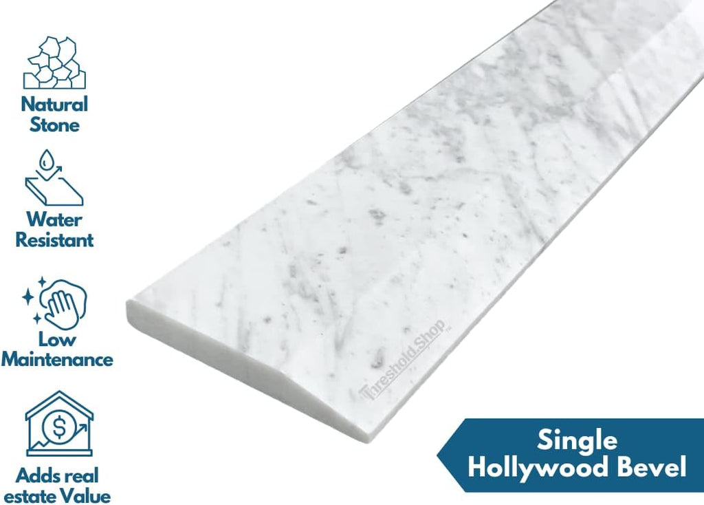 Single Hollywood Carrara Marble Threshold for Floor Transitions (Marble Polished, 4' x 32')