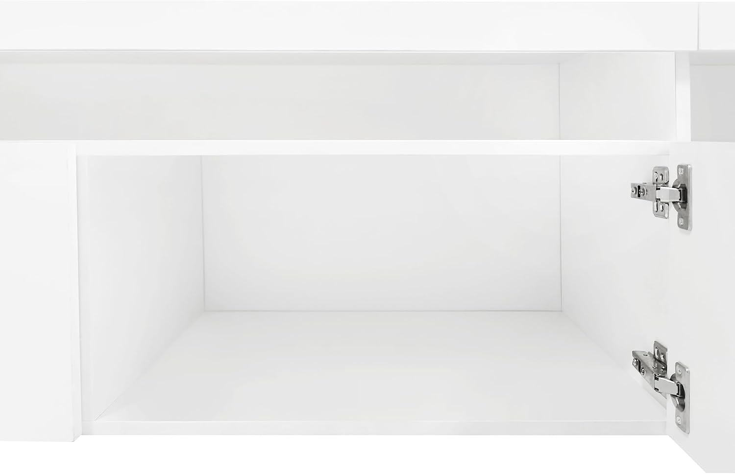 Ball & Cast Modern TV Stand for TVs up to 105 inch, 95' Entertainment Center with LED Lights and 2 Open Glass Shelves, Media Console w/Storage Cabinets for Living Room, Bedroom, White