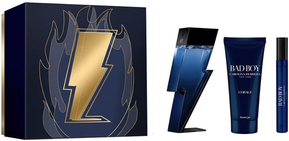 Carolina Herrera Bad Boy Cobalt 3pc Gift Set for Mens
