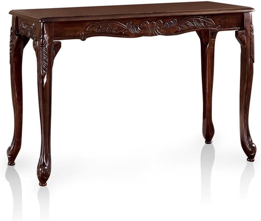 BOWERY HILL Traditional Solid Wood Coffee Table Set, 4-Piece, Dark Cherry Finish, Rectangle Shape, Cabriole Legs, Intricate Scrollwork Design for Living Room or Family Room Use