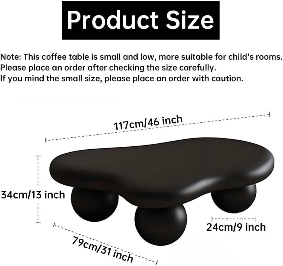 Cloud Coffee Table for Living Room Modern Irregular Coffee Table Asymmetrical Unique Center Table (C Black 46in)