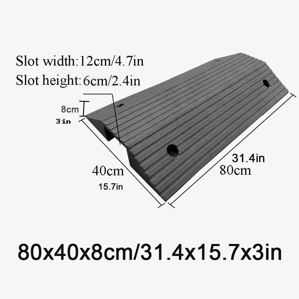 Bridge Ramp Threshold Ramp 2-3in Rise Rubber Ramps for Door Threshold, Wheelchair Ramp Non-Slip Curved Bridge Ramp for Doorway, 600 Lbs Capacity(80x40x8cm/31.4x15.7x3in)
