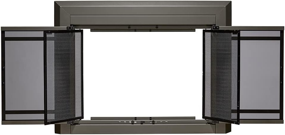 UniFlame - Kendall - Cabinet-Style Fireplace Doors with Smoke Tempered Glass (Color: Gunmetal, Size: Small - Fits Opening 30in to 37in W x 22.5in to 29.5in H)