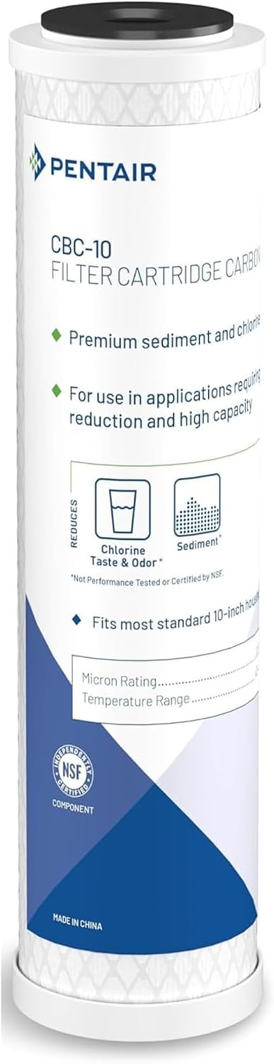 Pentair Pentek CBC-10 Under-the-Counter Carbon_Water Filter, 10-Inch, Carbon Block Cartridge with Bonded Powered Activated Carbon (PAC) Filter, 2.5' x 10', 0.5 Micron (Pack of 12)