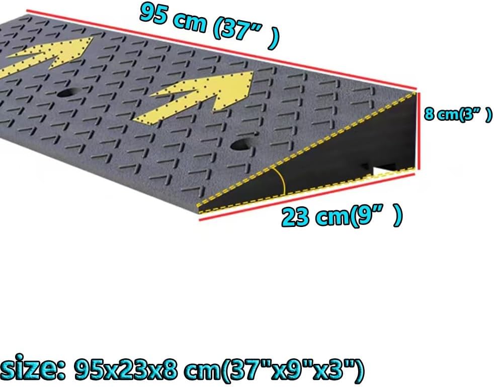 Heavy Duty Cars Curb Ramps, 2' 5' 7' Rise Wheelchair Ramp, Portable Rubber Driveway Ramps Threshold Ramp for Doorway Sidewalk Garage Warehouse(95x23x8 cm(37'x9'x3'))