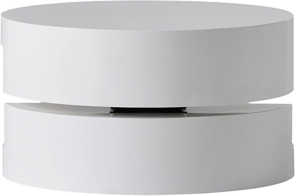 Modern Round White Coffee Table, 2-Tier Rotatable, Small, Easy Assembly, Contemporary Side Table, End Table for Living Room, 23.6'' x 13''