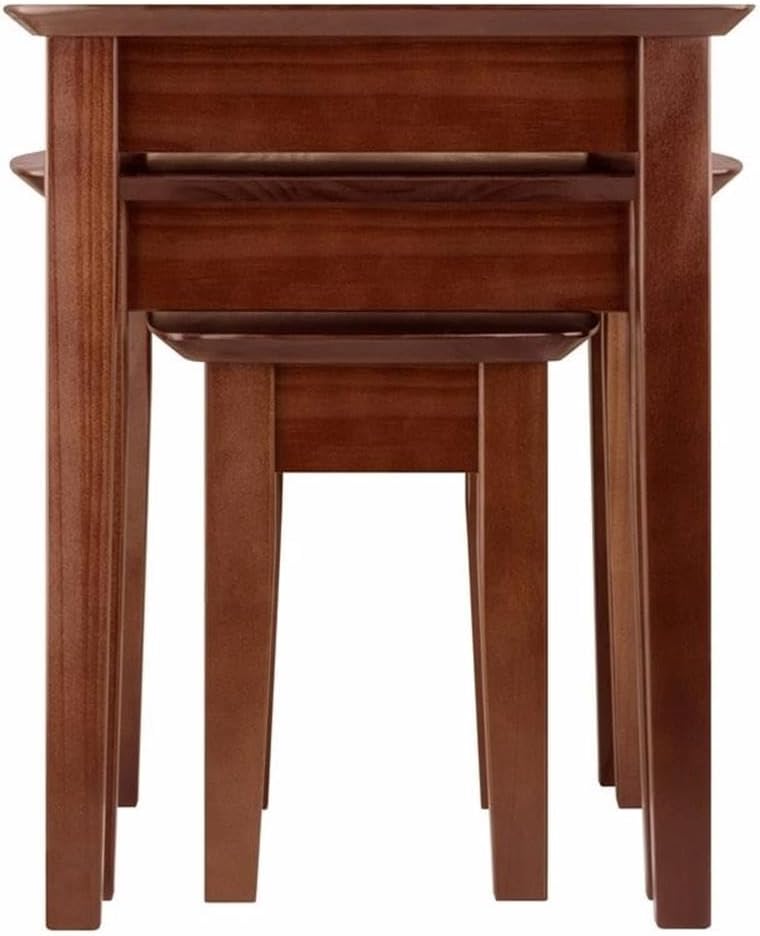 Pemberly Row 3-Piece Rectangular Solid Wood Nesting Tables, Antique Walnut Finish, Space-Saving Design, Rounded Tops and Tapered Legs, Living Room or Display Use