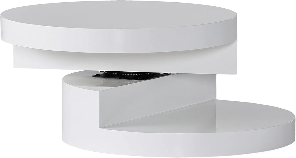 Modern Round White Coffee Table, 2-Tier Rotatable, Small, Easy Assembly, Contemporary Side Table, End Table for Living Room, 23.6'' x 13''