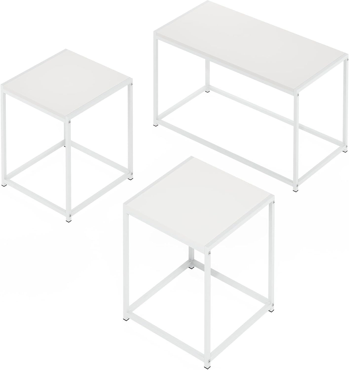 Furinno CAMNUS Living Room Tables Set of 3, Metal Frame 1 Coffee Table + 2 Side Tables, Side Tables Set, White