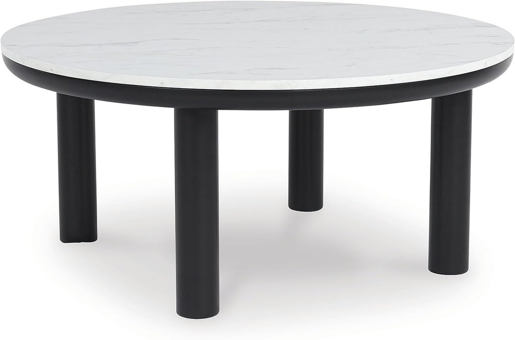 Signature Design by Ashley Xandrum Casual Faux Marble Occasional Table Set, Set of 3, Black & White