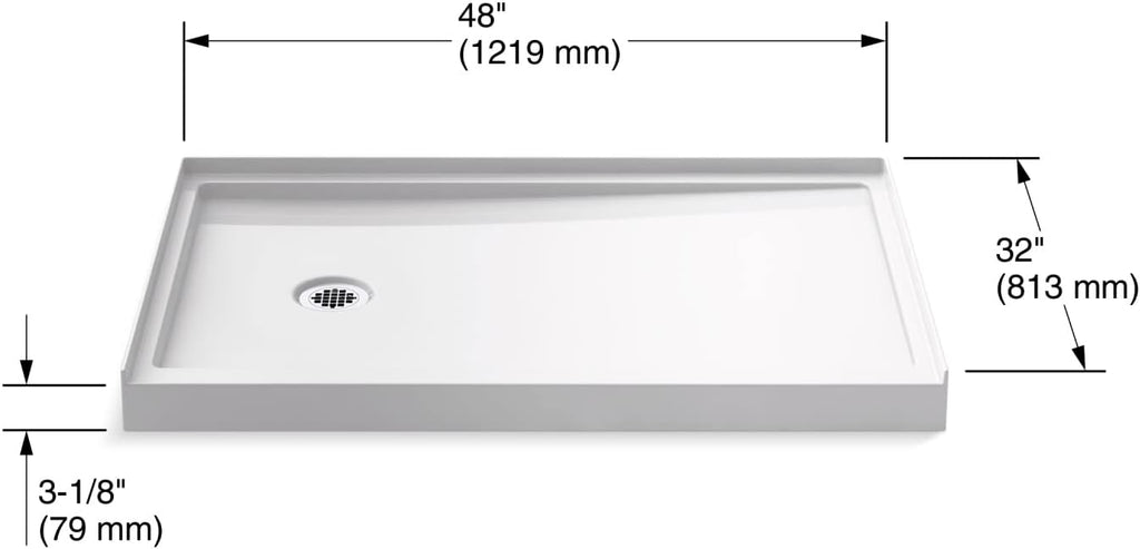 KOHLER 48' x 32' single-threshold shower base with left-hand drain