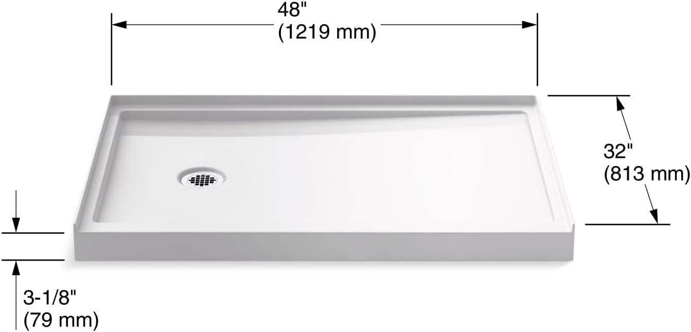 KOHLER 48' x 32' single-threshold shower base with left-hand drain