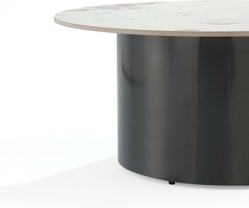 Manhattan Comfort Alondra 2 Piece Set, Round End and Coffee Tables with Sintered Stone Top & Stainless Steel Base, Elegant Design for Modern Living Room, Full Collection, Black