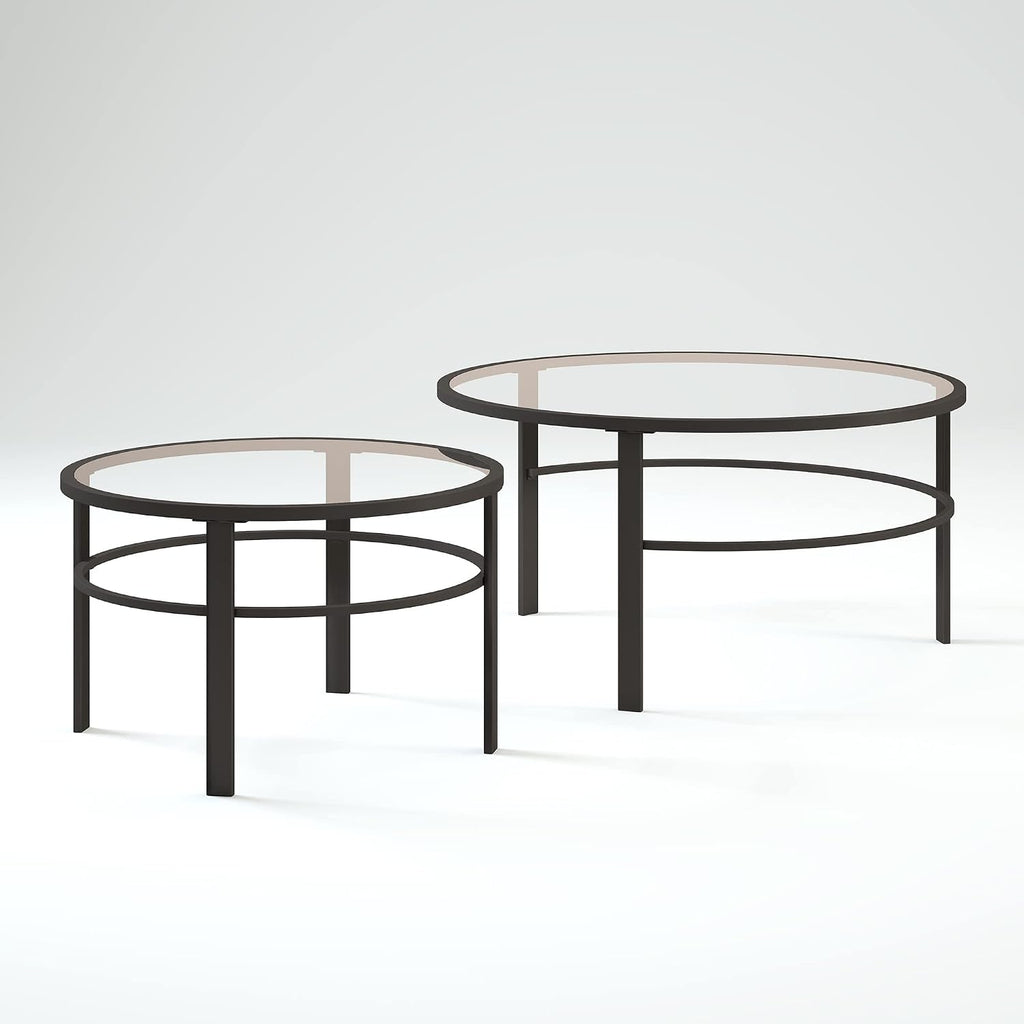 Henn&Hart Round Nested Coffee Table in Blackened Bronze, Coffee Table coffee tables for living room, studio apartment essentials, 36' Wide