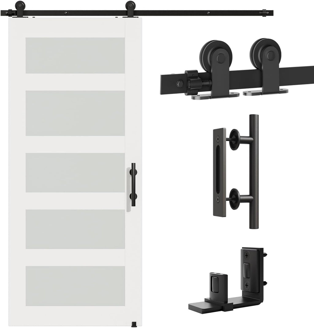 Barn Door Hardware kit 10FT(Whole Set Include Sliding Barn Door Track Kit & Barn Door Handle & Floor Guide) for Single Door-Heavy Duty