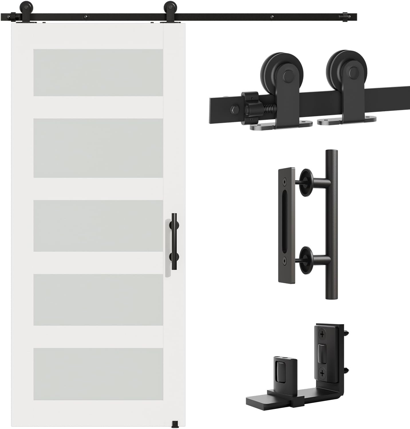 Barn Door Hardware kit 10FT(Whole Set Include Sliding Barn Door Track Kit & Barn Door Handle & Floor Guide) for Single Door-Heavy Duty