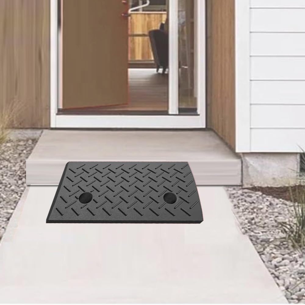 Rubber Threshold Ramp, 2' 7' Rise Lightweight Wheelchair Curb Ramps, Portable Door Entry Ramps for Doorway Sidewalk Garage Warehouse(H 14 CM/5.5')