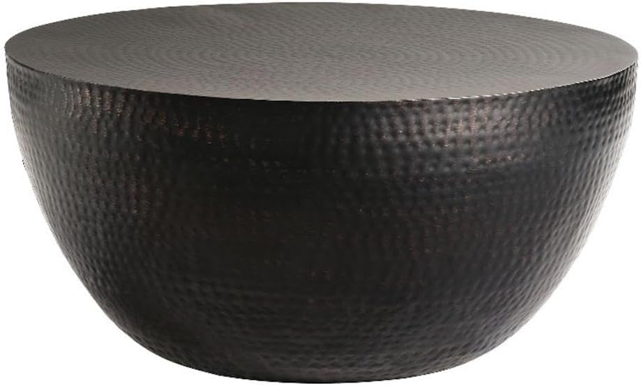 Modway Mella Metal Hammered 32 Inch Coffee Table in Black – Modern Living Room Drum Center Coffee Table