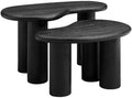 Modway Hackney Mango Wood Nesting Coffee Table Set in Black - 2 Piece Kidney-Shaped Wood Coffee Table for Living Room