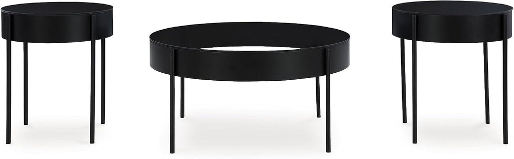 Signature Design by Ashley Ardoline Modern Tempered Glass Tabletop Table Set with 4 Legs, Set of 3, Black