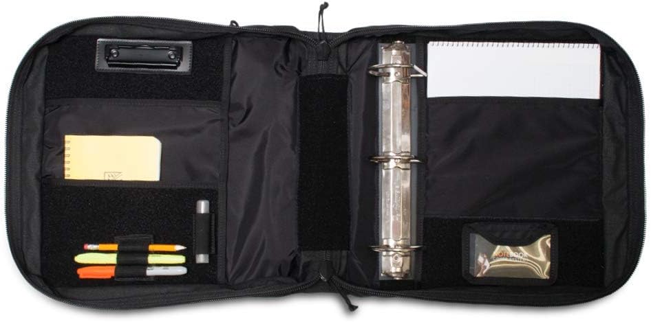 TACTICAL NOTEBOOK COVERS Tactical 3-Ring Binder Cover System | Zippered Padfolio Organizer Bag with Leather Handle | Fits 3' to 4' Binders | Durable Field Use Organizer (Black)