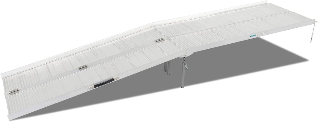 10FT Wheelchair Ramp w/Carrying Handle & Adjustable Supporting Legs, Non-Skid Foldable 10' Mobility Ramp, 600LBS Weight Capacity for Home Steps Stairs Doorways Door Threshold