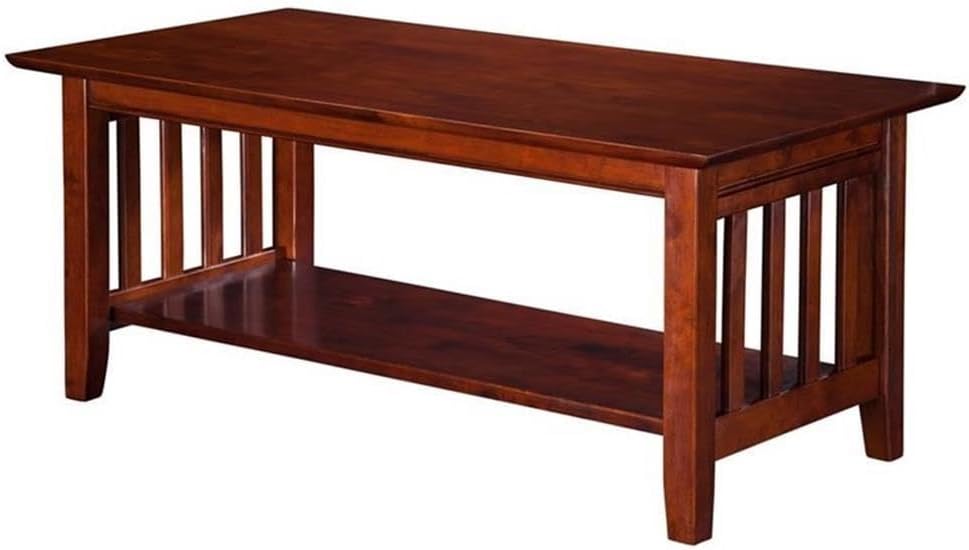 Pemberly Row Transitional Solid Wood Coffee Table, Walnut Finish, 44 in x 22 in x 18 in, Mission Style, Eco-Friendly Hardwood, Sturdy Leg Assembly, Durable Living Room Table