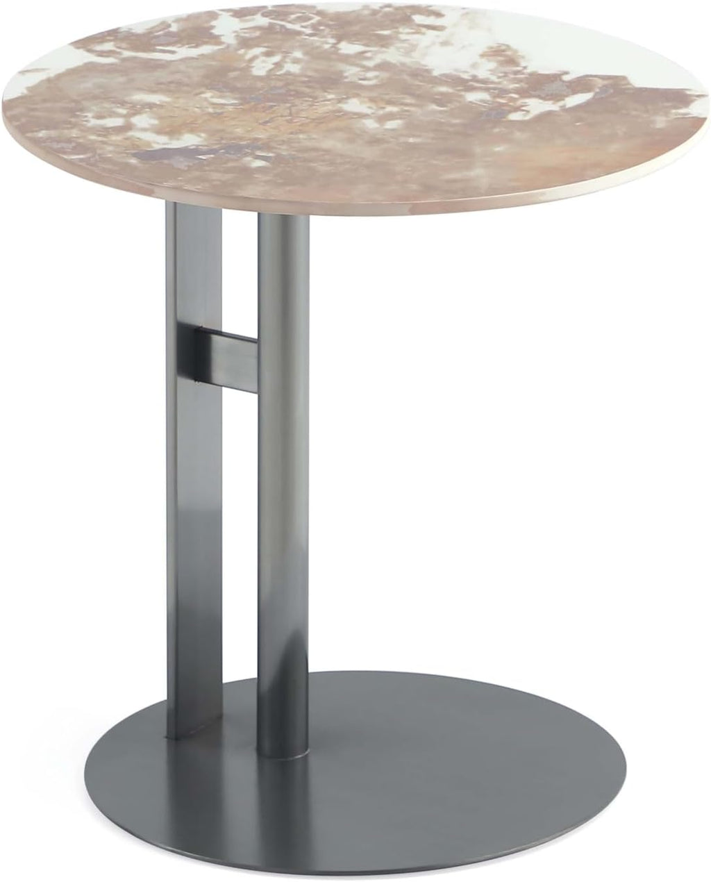 Manhattan Comfort Alondra 2 Piece Set, Round End and Coffee Tables with Sintered Stone Top & Stainless Steel Base, Elegant Design for Modern Living Room, Full Collection, Black