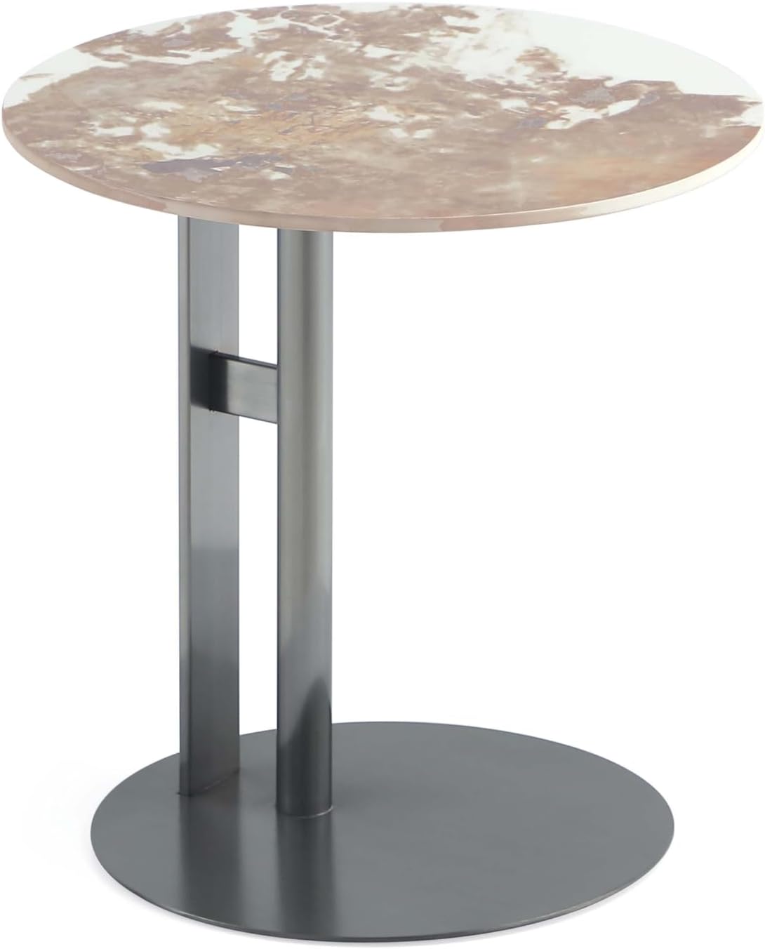 Manhattan Comfort Alondra 2 Piece Set, Round End and Coffee Tables with Sintered Stone Top & Stainless Steel Base, Elegant Design for Modern Living Room, Full Collection, Black