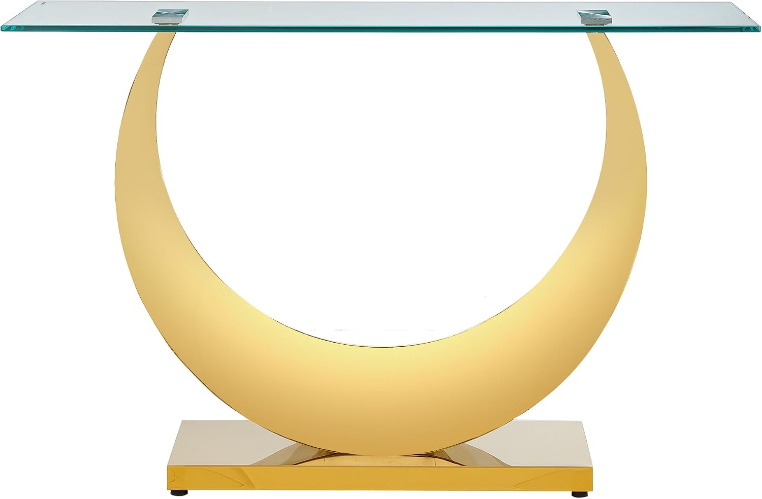SSLine 1 Piece Living Room Console Table Luxury Glass Entryway Table,Modern Gold Console Table with Half Moon-Shape Stainless Steel Pedestal Base for Living Room Hallway Corridor(1 Console Table)