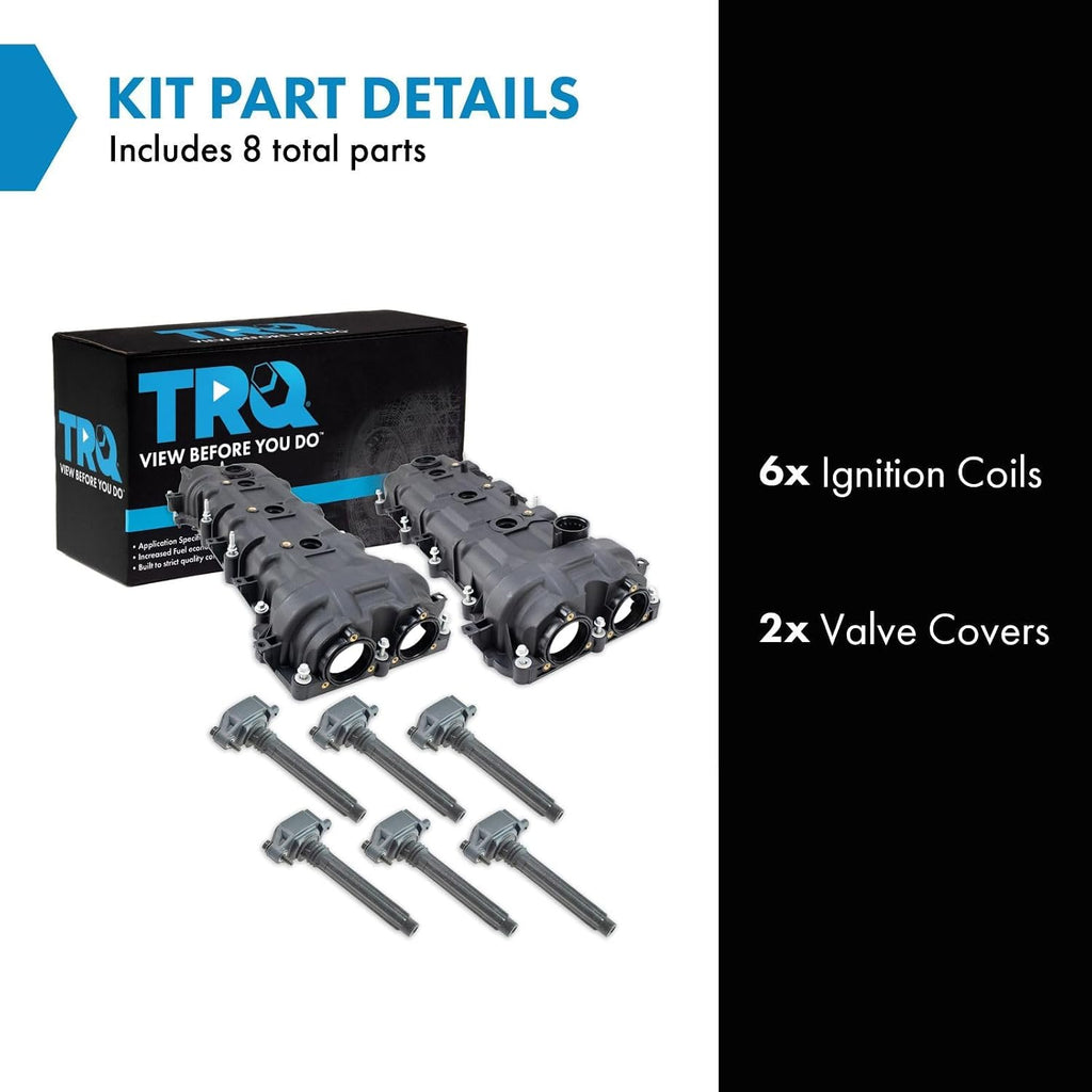 TRQ Ignition Coil Kit 8 Piece Valve Cover Compatible with 2011-2021 Chrysler 300 2011-2020 Dodge Grand Caravan 2012-2017 Jeep Wrangler 2013-2018 Ram 1500 2014-2021 Jeep Cherokee