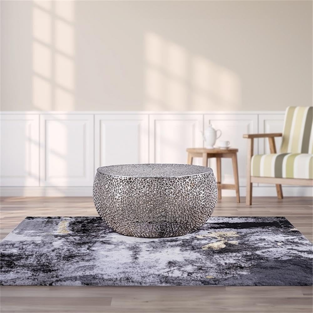 Pemberly Row Round Coffee Table, 32' W x 32' D x 16' H, Durable Aluminum Casting, Silver Finish, Modern Contemporary Design, Stylish Living Room Decor Centerpiece
