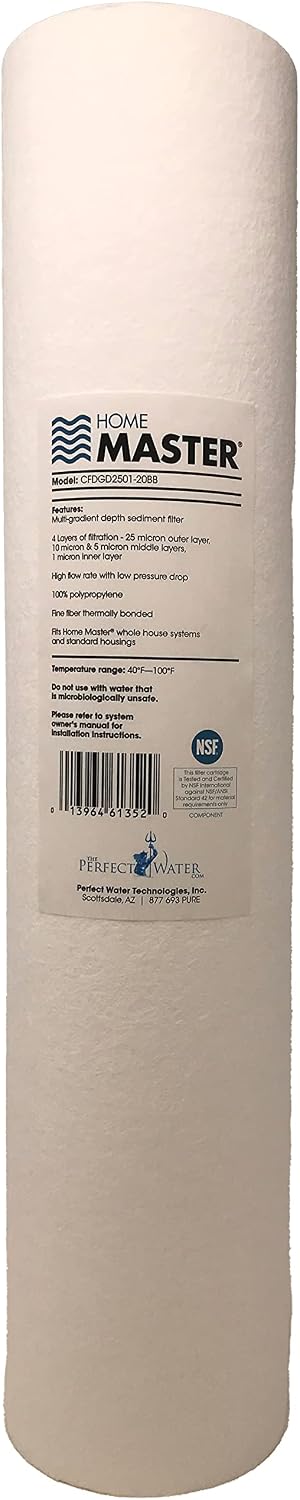 Home Master HMF2SmgCC Whole House Water Filter, 4-layer sediment filter 25 to 1 micron, Powerful Up-Flow KDF85 & Catalytic Carbon 10gpm, 1' NPT ports, Patented heavy steel bracket fits 16' wall studs