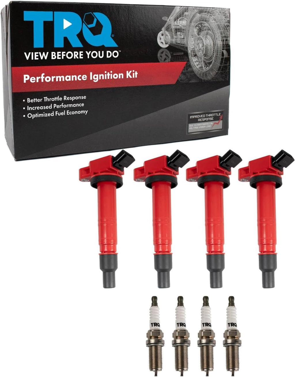 TRQ Ignition Coil & Spark Plug Kit Iridium 8 Piece Compatible with 2006-2011 Toyota Camry 2007-2008 Solara 2009-2010 Corolla 2009-2012 Matrix 2010-2012 Scion xB Only for 2.4L 4.25 Inch Coil Stem