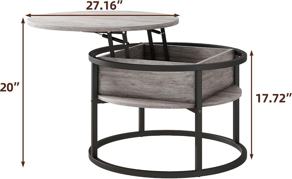 Round Coffee Table with Storage,Lift Top Coffee Table for Living Room Reception Room,2 Tier Small Round Table Dining Center,Grey