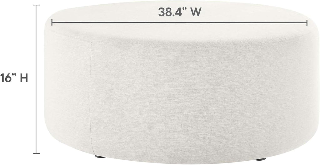 Modway Callum 38 Inch Round Ottoman in Ivory Fabric - Heathered Woven Fabric - Versatile Upholstered Coffee Table and Footrest - Couch Ottoman - Living Room Accent Table