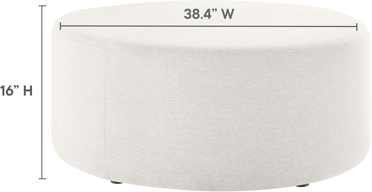 Modway Callum 38 Inch Round Ottoman in Ivory Fabric - Heathered Woven Fabric - Versatile Upholstered Coffee Table and Footrest - Couch Ottoman - Living Room Accent Table