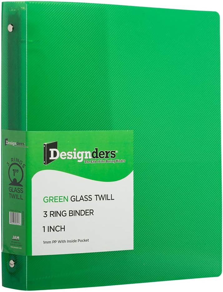 JAM PAPER Plastic 1 inch Binders - Green 3 Ring Binder - Bulk 24/Pack