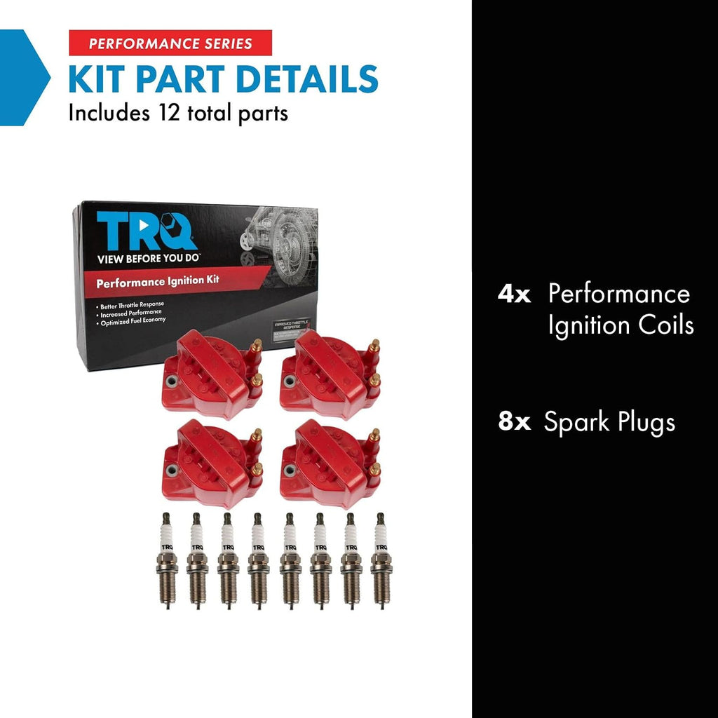 TRQ Ignition Coil and Spark Plug Kit 12 Piece Iridium Spark Plugs Compatible with 1990-1991 Chevrolet Corvette