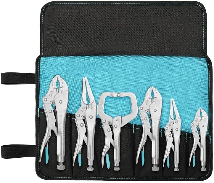 6 PC Locking Pliers Set Long Nose Curved Jaw C-clamp Locking Pliers NEW