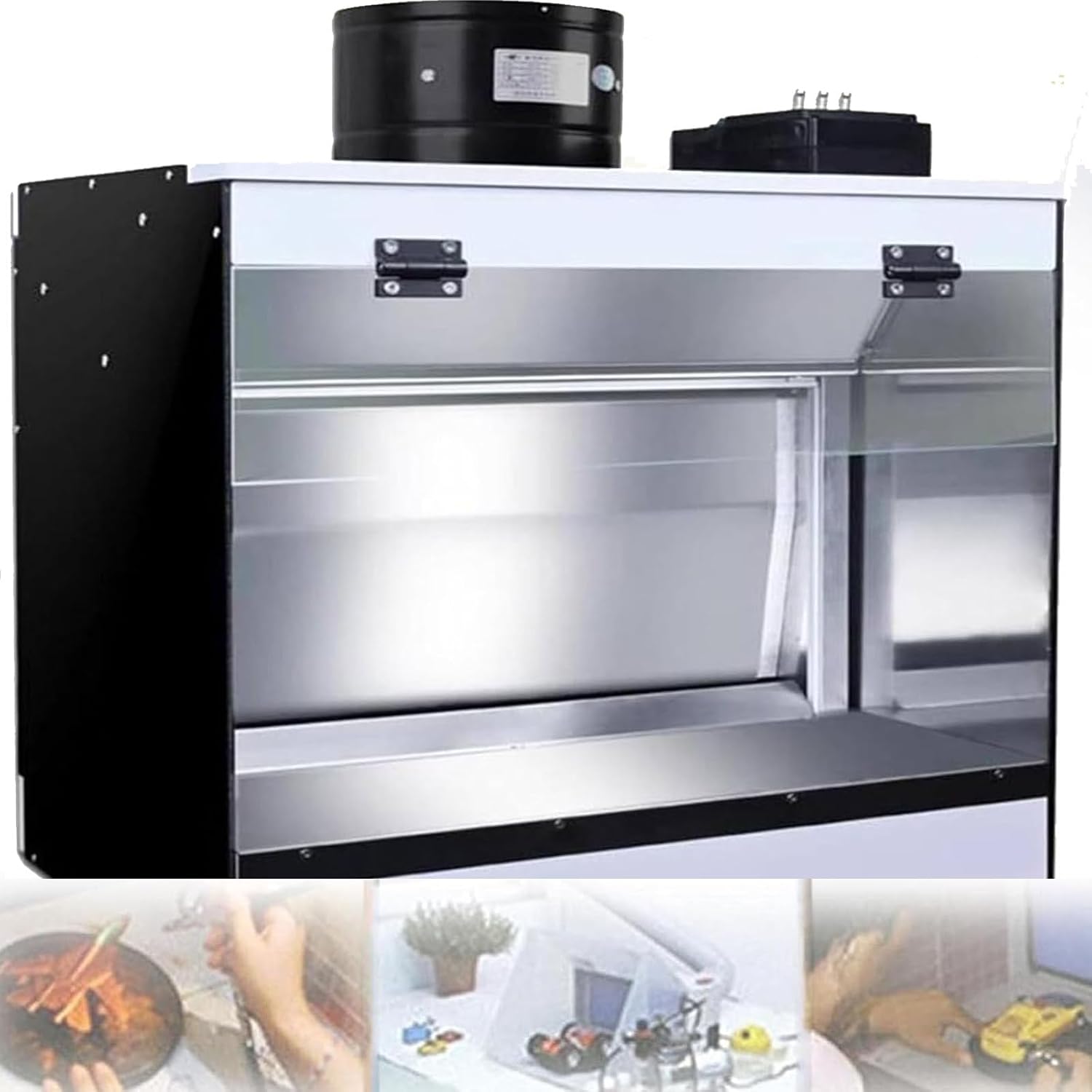 Airbrush Spray Booth, Craft Tabletop Airbrush Booth, Double Filtration System, LED Lighting, Made of 304 Stainless Steel, for Cake Model,S