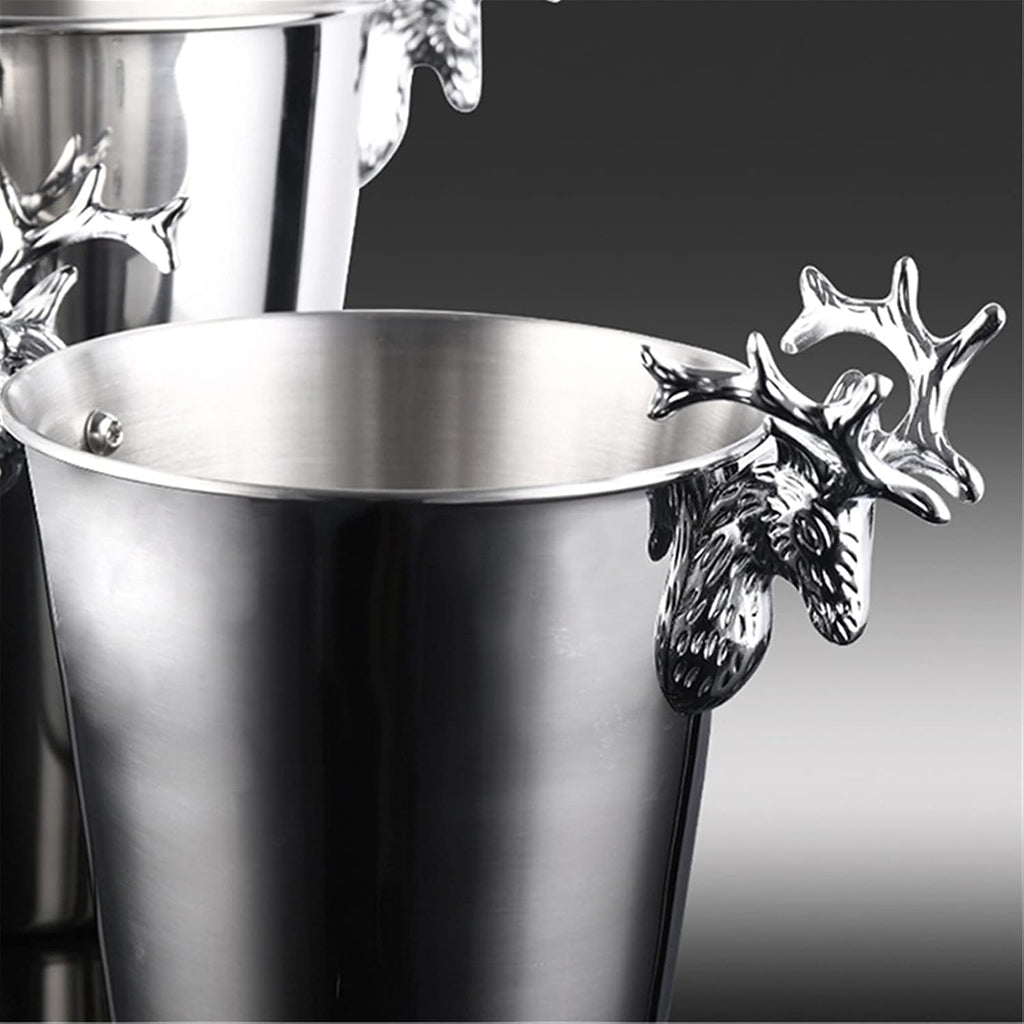Ice Bucket,Ice Bucket with Lid and Ice Tongs,Ice Buckets for Parties, Rustic Ice Bucket, Deer Head Stainless Steel Ice pails, High-End Decoration, Great for Families, Gatherings, Barbecues,