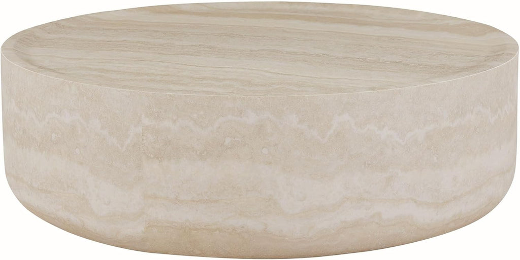 Drum Coffee Table Faux Marble Tea Table Living Room Round Coffee Table No Need Assembly