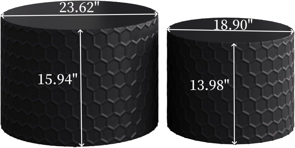 KEVINSPACE Nesting Coffee Table Set of 2, 23.6' Round Coffee Table Wood Grain Top with Non-Slip Feet, Industrial Modern End Table Side Tables for Living Room Bedroom Balcony Yard Black