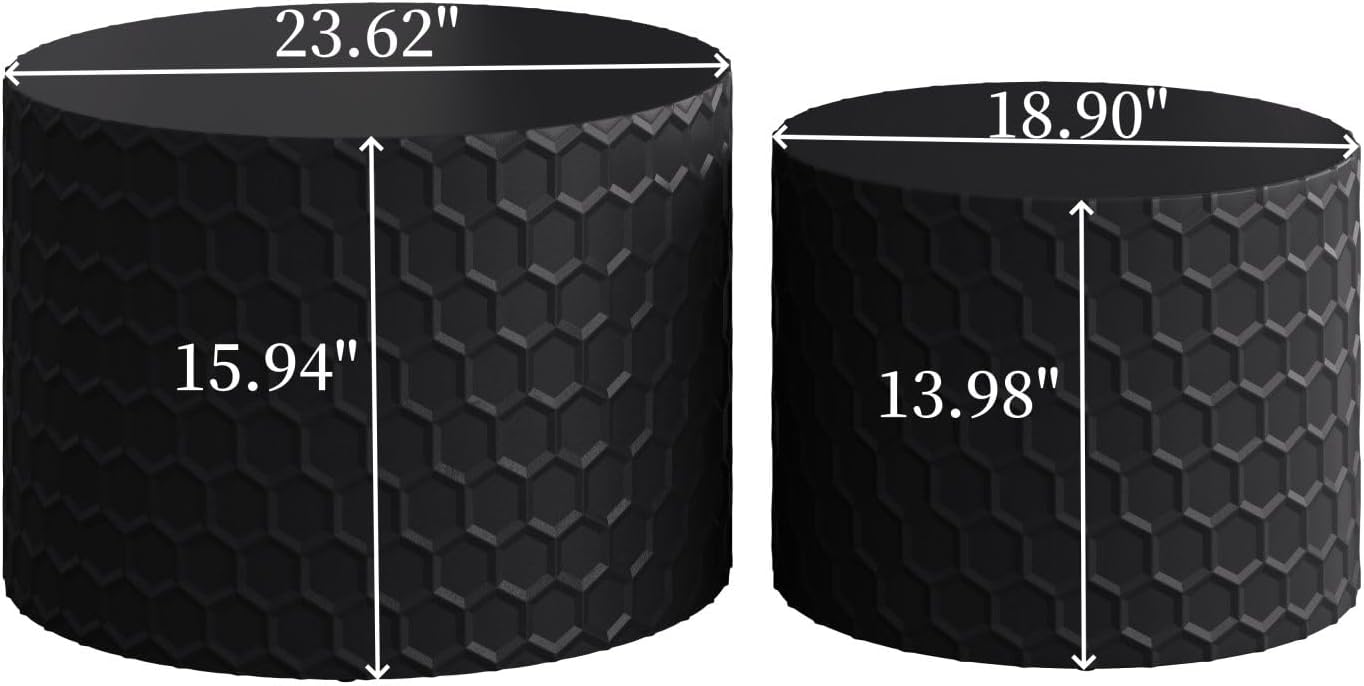 KEVINSPACE Nesting Coffee Table Set of 2, 23.6' Round Coffee Table Wood Grain Top with Non-Slip Feet, Industrial Modern End Table Side Tables for Living Room Bedroom Balcony Yard Black