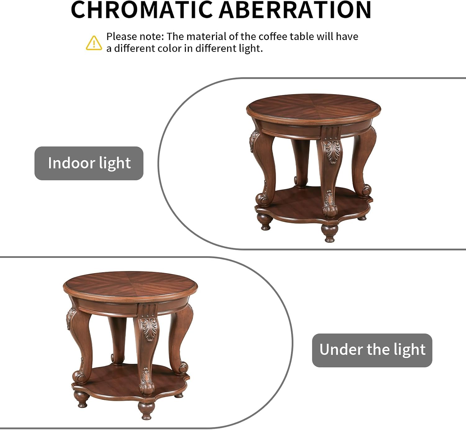 Wood Coffee Table Set for Living Room Round End Tables Set of 2, Antique Coffe Table Legs with Elegant Carvings, Cherry