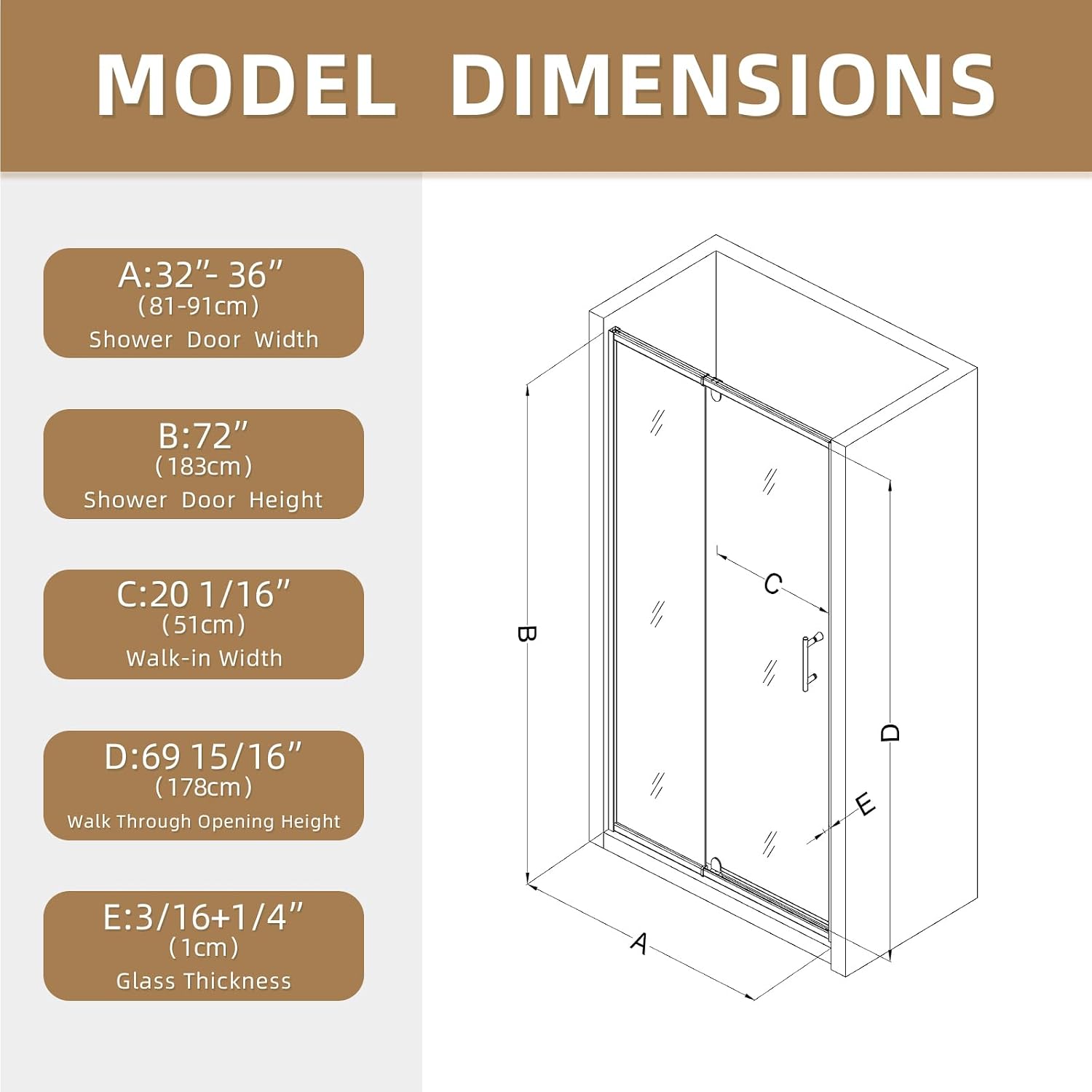Royal Guard 32-36' W x 72' H Pivot Shower Door,Swing Shower Glass Doors with 1/4'(6mm) Clear SGCC Tempered Glass,Reversible Installtion,Chrome Finish