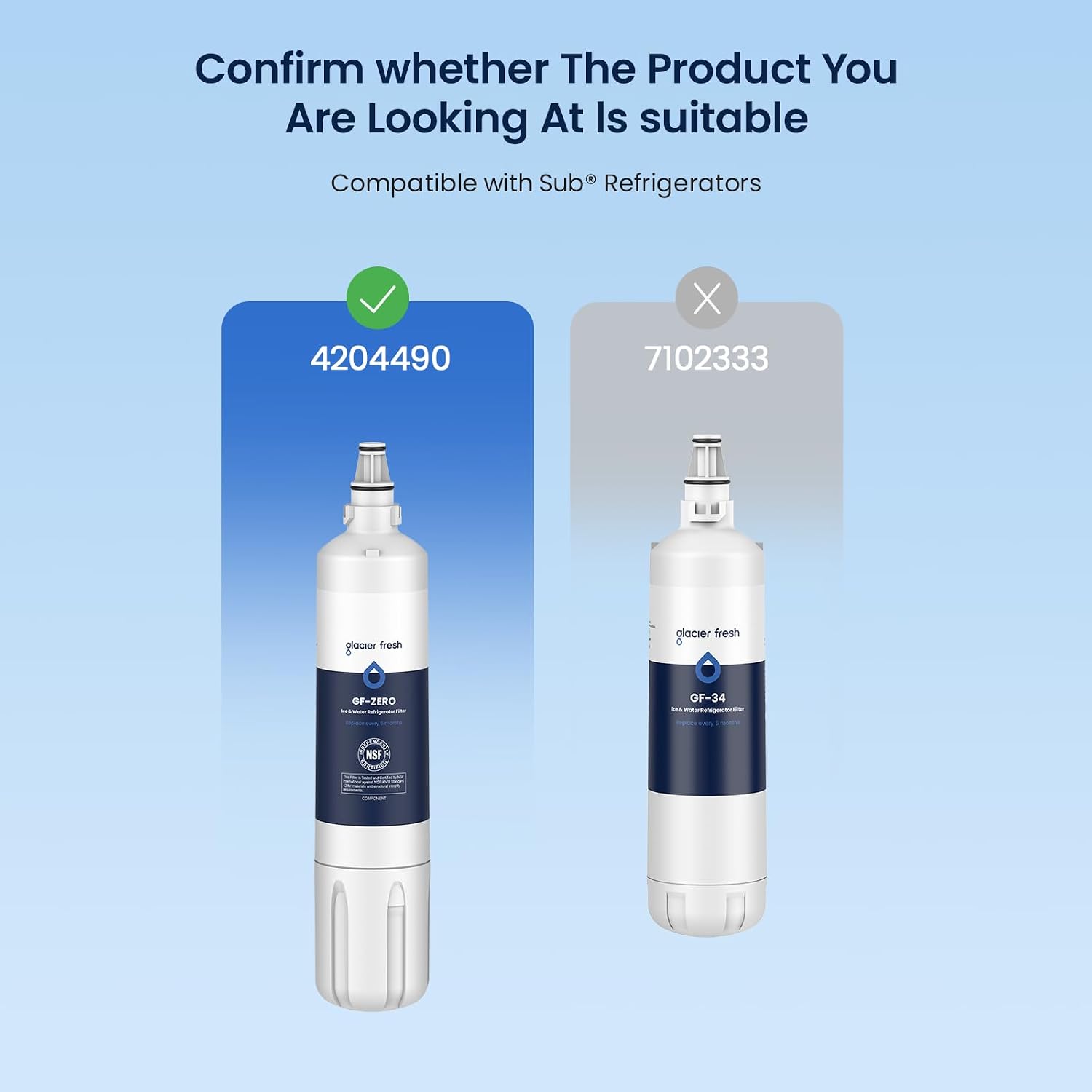 GLACIER FRESH Replacement for 4204490 Water Filter and 7007067 Air Purification Cartridge Combo Pack, Compatible with Sub-Zero 4204490, 4290510 Water Filter, 7042798/7007067 Air Filter(3+3)