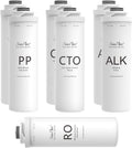 SimPure T1 Series 1-Year Replacement Filter Cartridge Pack Set for Model T1-400ALK Tankless Reverse Osmosis Water Filter System (2*PP + 2*CTO + 1*RO + 2*ALK)