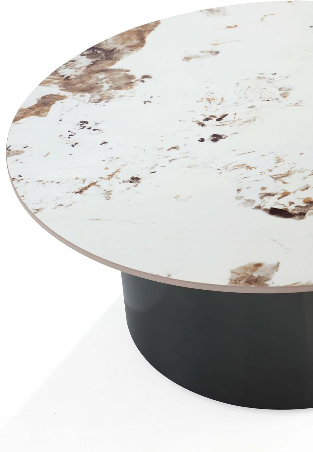 Manhattan Comfort Alondra 2 Piece Set, Round End and Coffee Tables with Sintered Stone Top & Stainless Steel Base, Elegant Design for Modern Living Room, Full Collection, Black